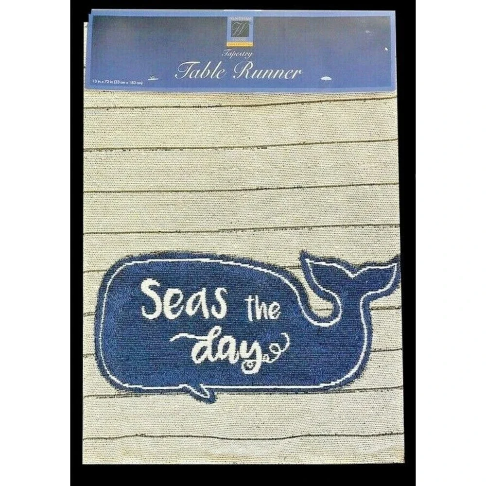 Summer Tapestry Table Runner Seas the Day Whale Coastal Beach House 13x72